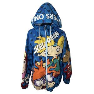 Blue Members Only X Nickelodeon Retro 90s Indie Streetwear AOP Windbreaker L NWT